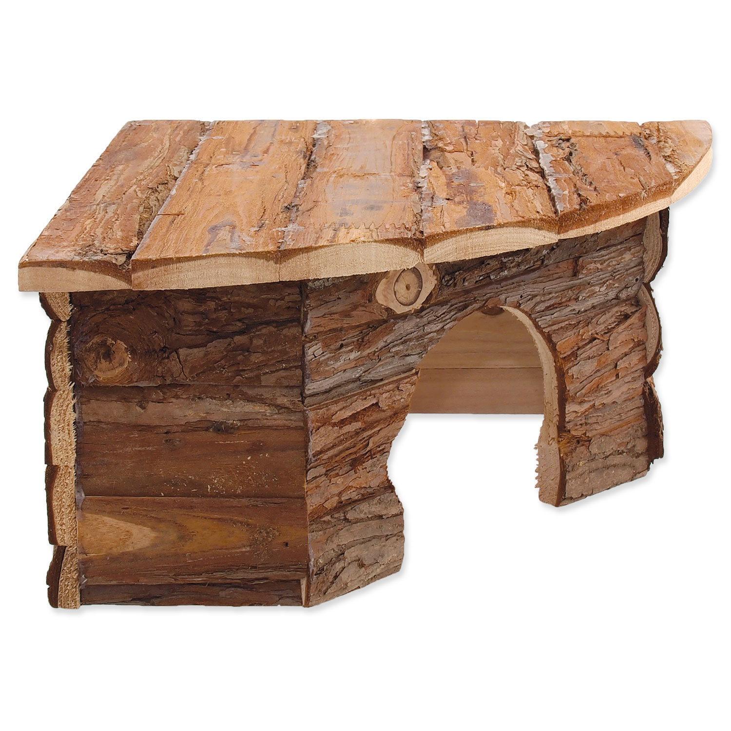 Domek SMALL ANIMALS rohový dřevěný s kůrou 30 x 30 x 16 cm