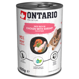 Ontario konzerva pro koťata Kuřecí paté s krevetami 400g