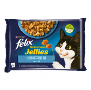 Felix sensations losos v želé ochucený krevetami, treska v želé s rajčaty 4x85g