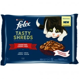 Felix Tasty shreds trhané hovězí a kuřecí ve šťávě 4x80g