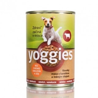 Yoggies konzerva Hovězí maso s karotkou a lněným olejem 400g